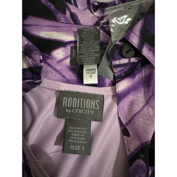 Chicos Top Jacket Ocean Leaves Purple with purple Under Shirt Womens Size 3 - Picture 6 of 9